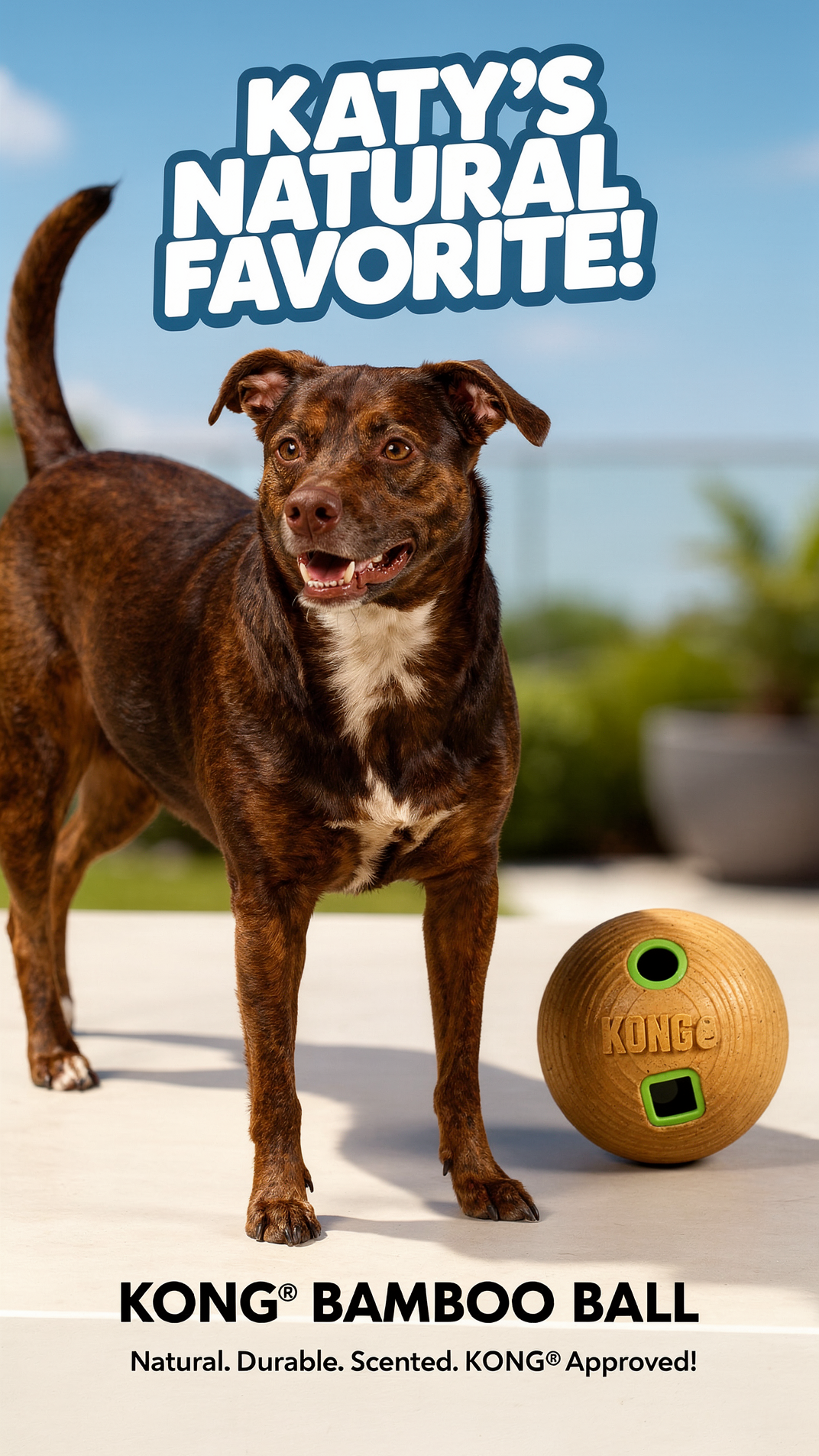 KONG(R) Bamboo Feeder Ball Dog Enrichment Toy Medium